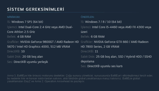 Steam Sistem gereksinimleri