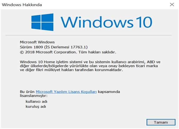 windows sürüm kontrol