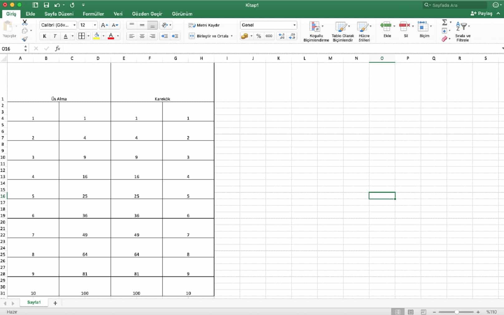 excel karakök