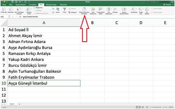 excel metin