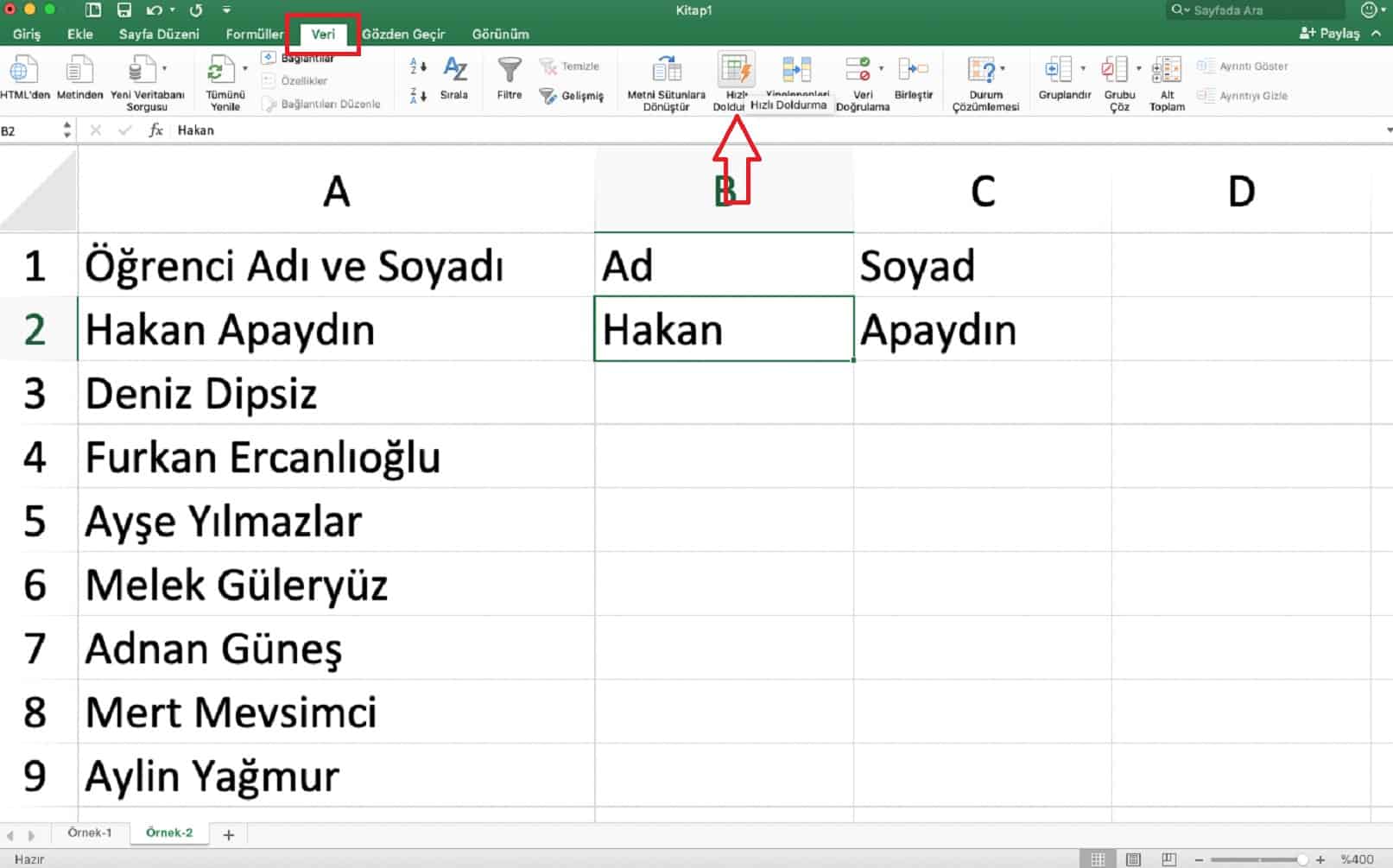 hızlı doldurma excel