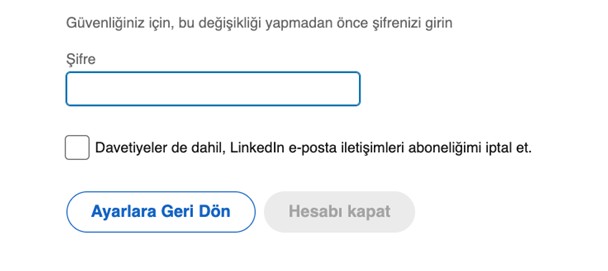 hesap kapatma son adım şifre