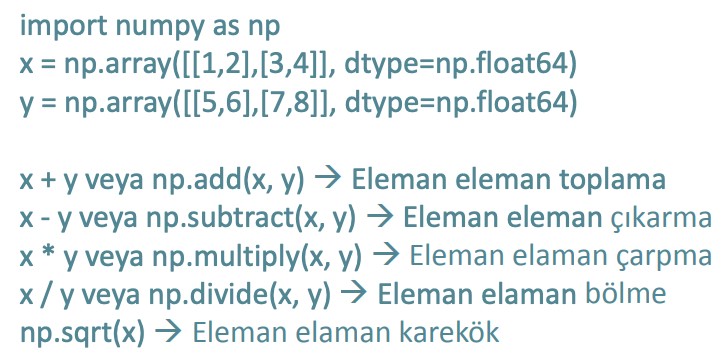 Numpy vektör ve matris