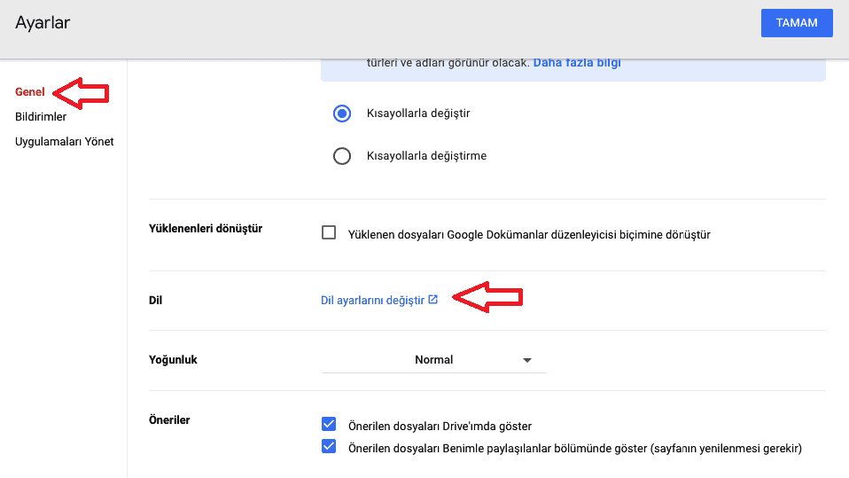 Genel Google Drive ayarları