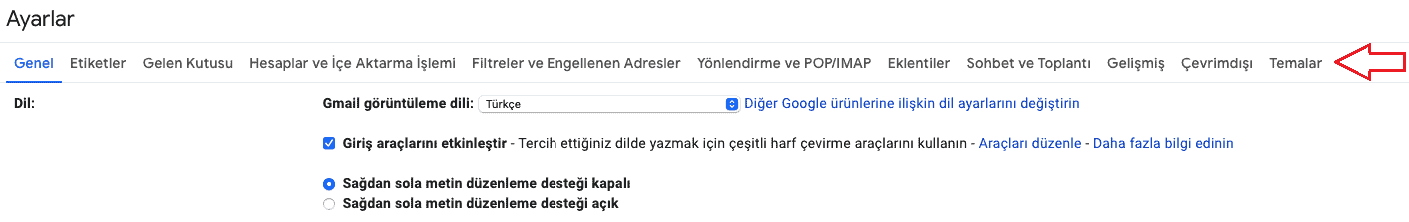 Temalar Seçeneği